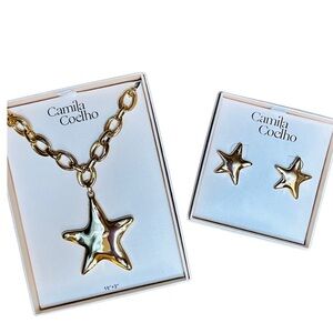 Camila Coelho Viral Gold Star Necklace + Earrings Set | NWT